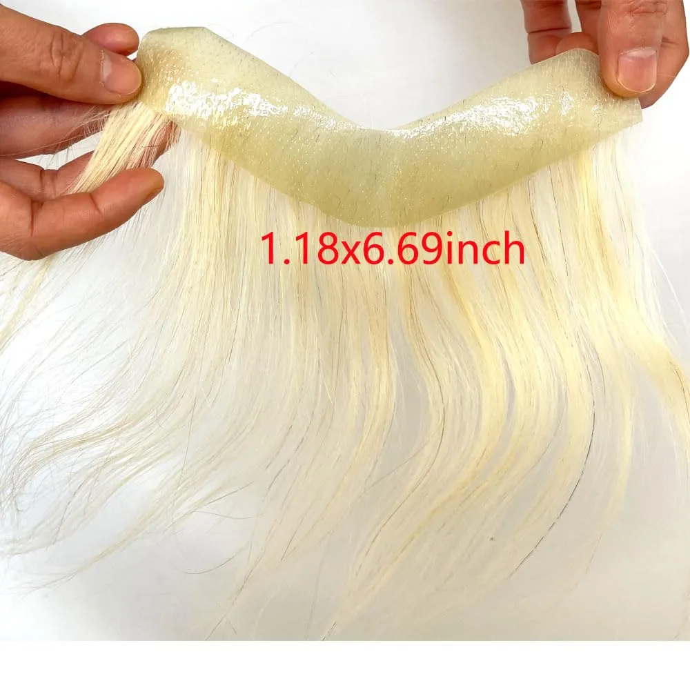 Men Forehead Hairline Toupee Real Human Hair Skin PU Man Hairpieces Hair Topper for Receding Natural Hairline Replacement System (#613, 1.18x6.69 Inch)