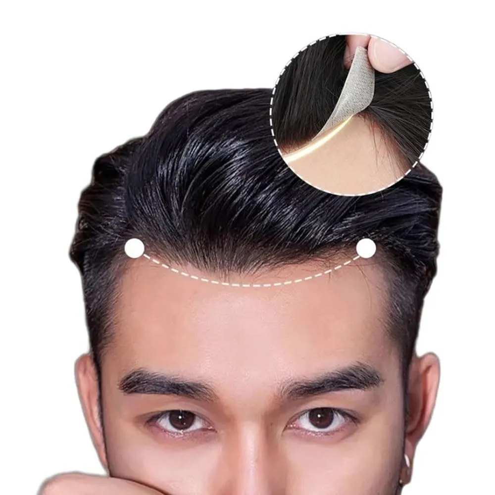 Men Forehead Hairline Toupee Real Human Hair Skin PU Man Hairpieces Hair Topper for Receding Natural Hairline Replacement System (#613, 1.18x6.69 Inch)