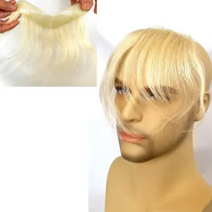 Men Forehead Hairline Toupee Real Human Hair Skin PU Man Hairpieces Hair Topper for Receding Natural Hairline Replacement System (#613, 1.18x6.69 Inch)