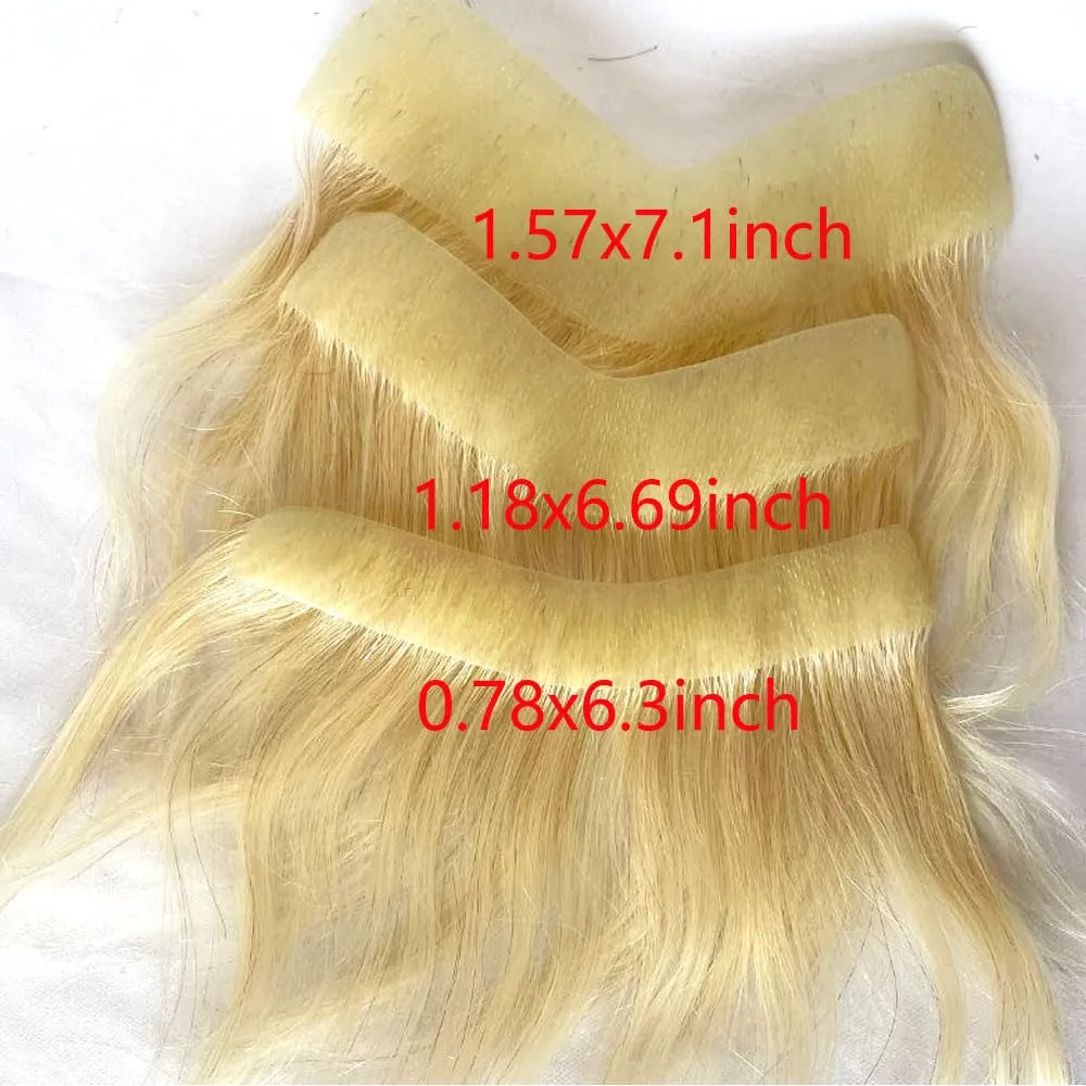 Men Forehead Hairline Toupee Real Human Hair Skin PU Man Hairpieces Hair Topper for Receding Natural Hairline Replacement System (#613, 1.18x6.69 Inch)