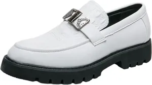 Mens Crocodile Pattern Leather Slip-On Dress Loafers Classical Casual Log Sole Non Slip Platform Penny Shoe for Formal Business Wedding