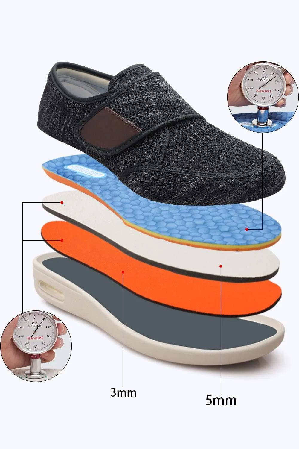 Men's Diabetic Elderly Shoes - Plus Size, Adjustable, Non-Slip, Double Insole, Air Cushion Bottom Walking Shoes