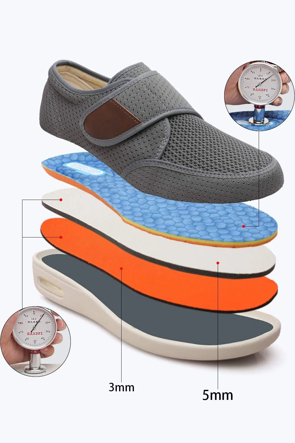 Men's Diabetic Elderly Shoes - Plus Size, Adjustable, Non-Slip, Double Insole, Air Cushion Bottom Walking Shoes