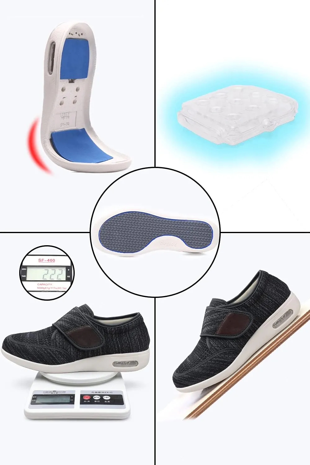 Men's Diabetic Elderly Shoes - Plus Size, Adjustable, Non-Slip, Double Insole, Air Cushion Bottom Walking Shoes