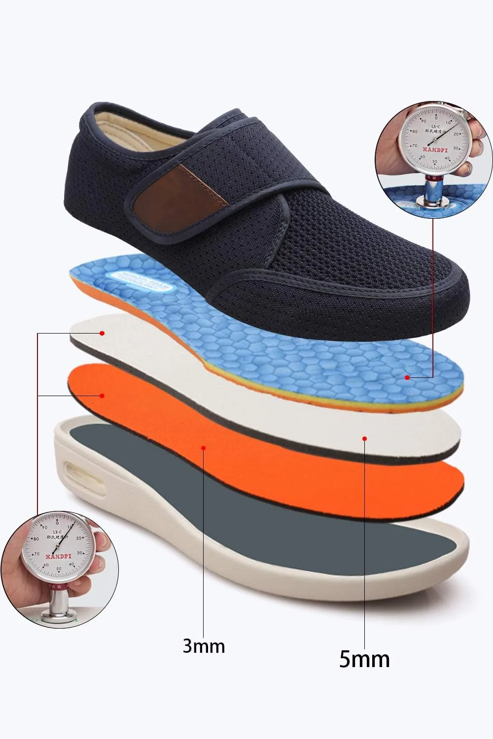Men's Diabetic Elderly Shoes - Plus Size, Adjustable, Non-Slip, Double Insole, Air Cushion Bottom Walking Shoes