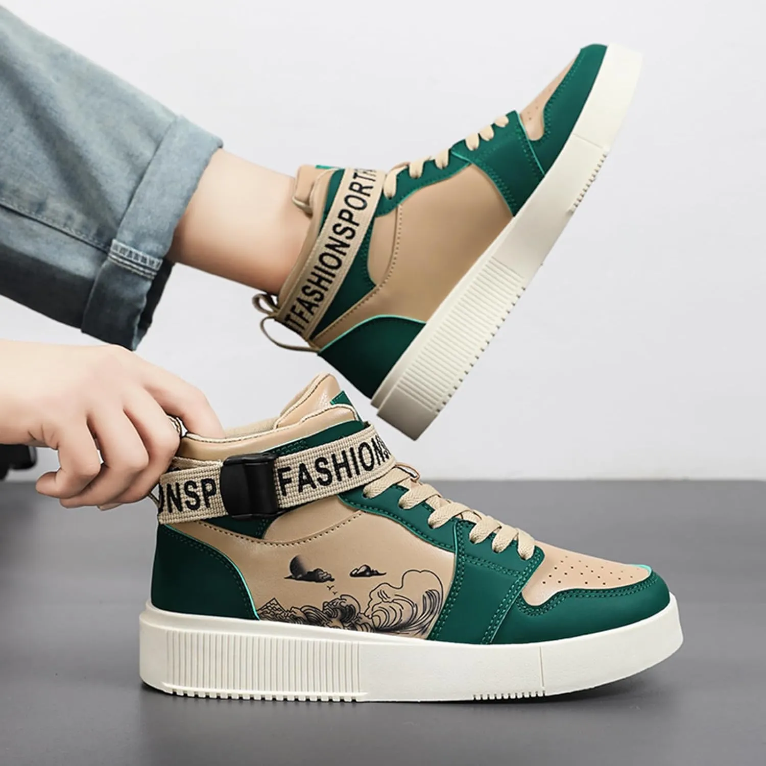 Men's Fashion Sneakers High Top Skate Shoes Stylish Street Sneakers Casual Walking Shoes