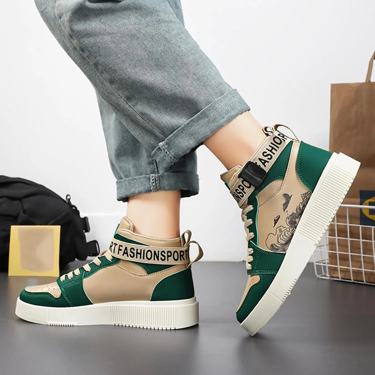 Men's Fashion Sneakers High Top Skate Shoes Stylish Street Sneakers Casual Walking Shoes