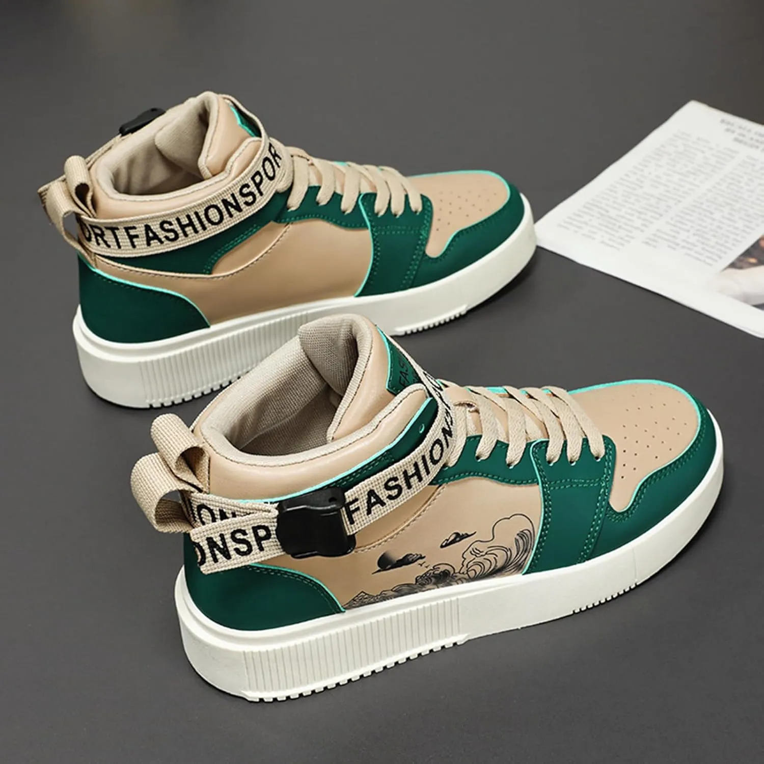 Men's Fashion Sneakers High Top Skate Shoes Stylish Street Sneakers Casual Walking Shoes
