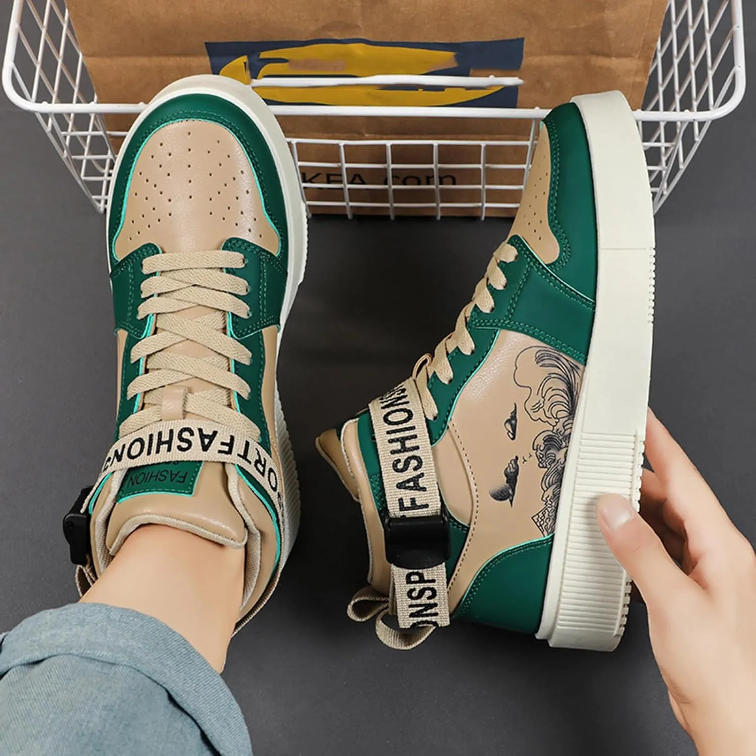 Men's Fashion Sneakers High Top Skate Shoes Stylish Street Sneakers Casual Walking Shoes