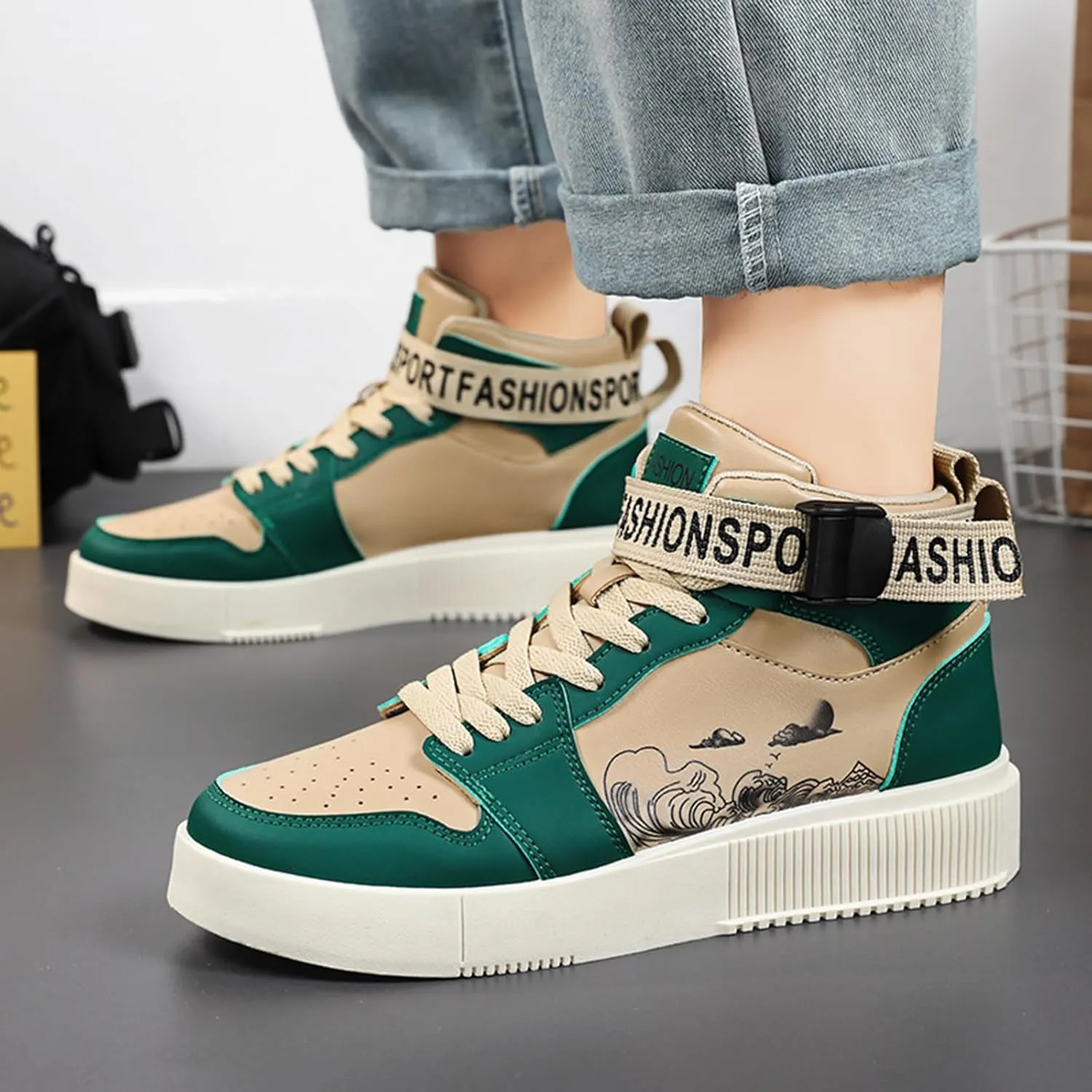 Men's Fashion Sneakers High Top Skate Shoes Stylish Street Sneakers Casual Walking Shoes