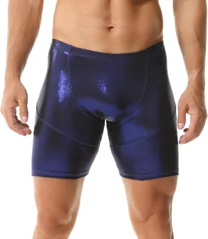 Mens Faux Leather Boxer Shorts Wet Look Flat Front Shorts Slim Short Pants Clubwear