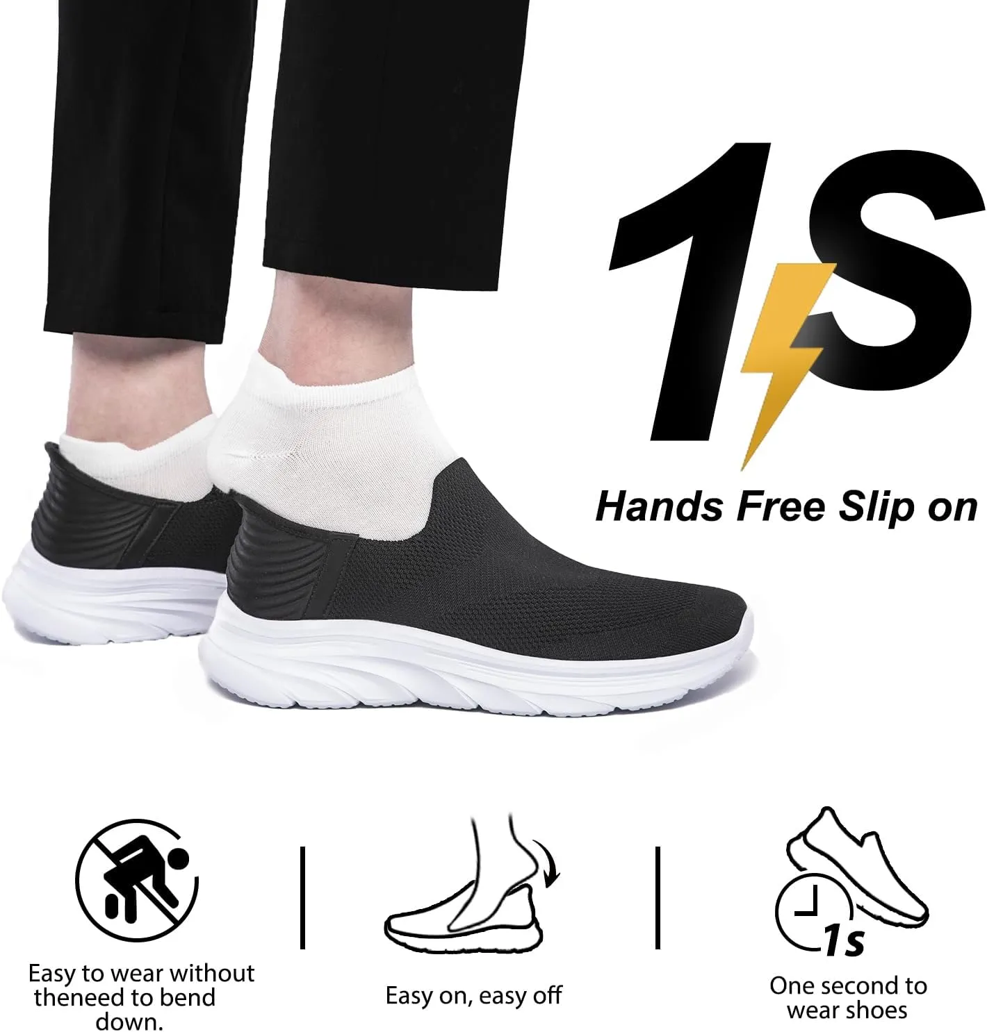 Men's Hands Free Slip on Walking Shoes Lightweight Comfortable Tennis Casual Non Slip Workout Sneakers Loafers