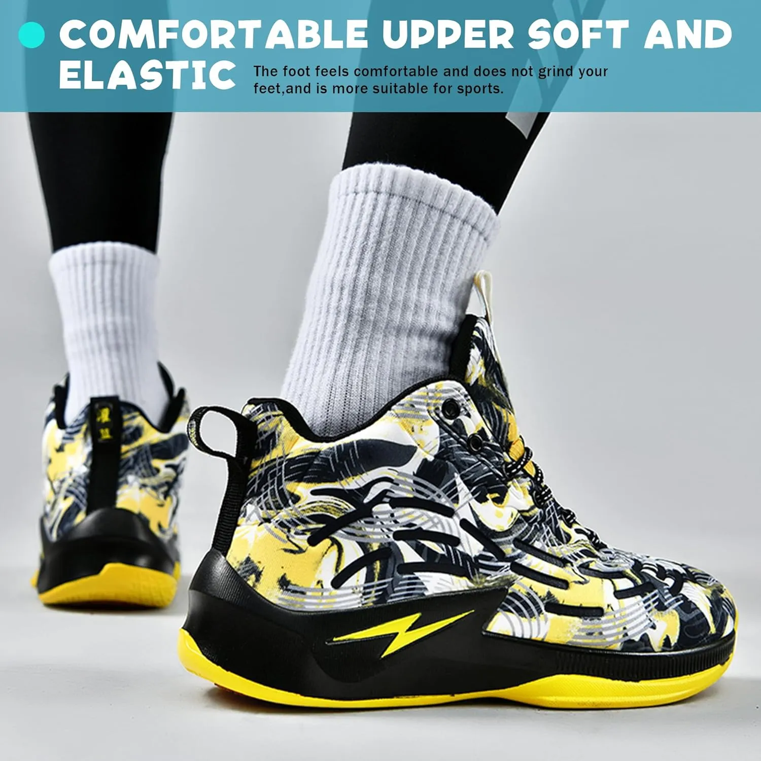 Men's High Top Basketball Shoes Lightweight Breathable Non Slip Gym Sneakers Suitable Training Sports