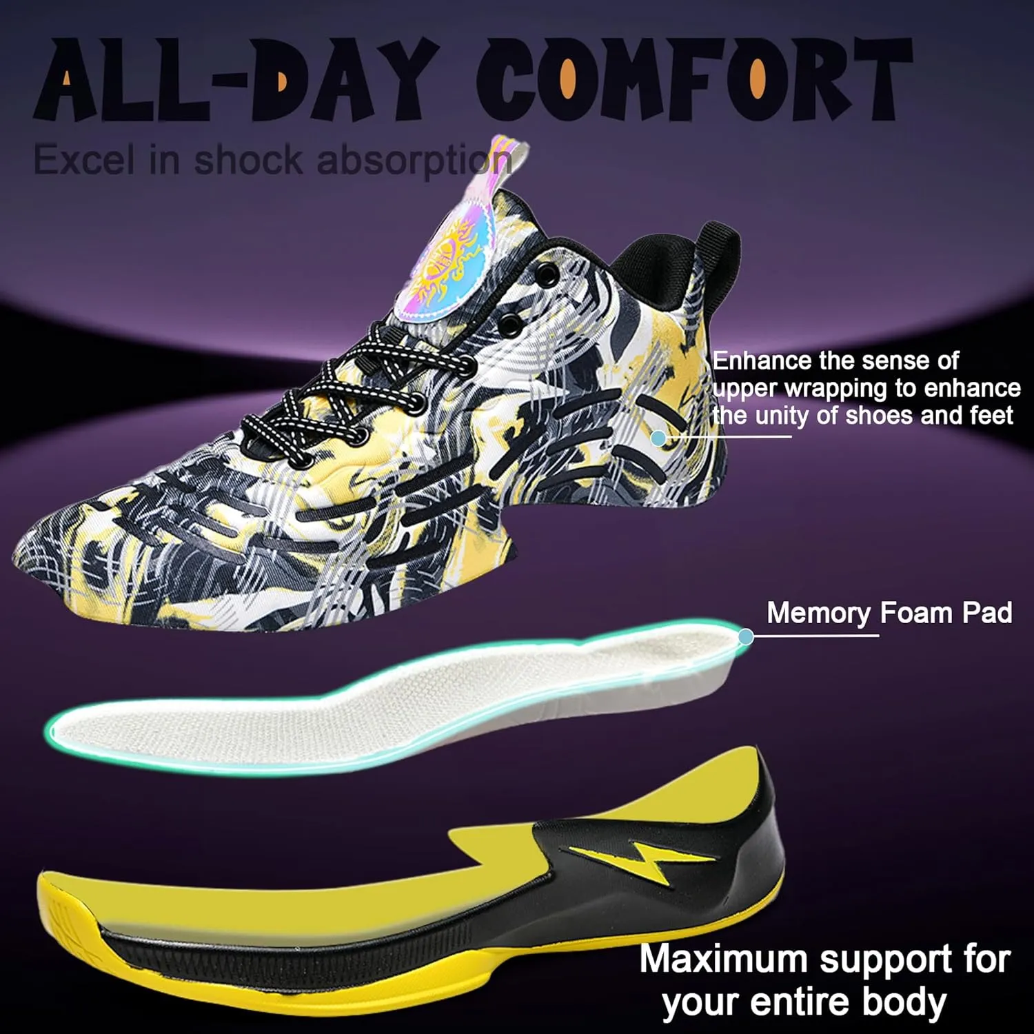 Men's High Top Basketball Shoes Lightweight Breathable Non Slip Gym Sneakers Suitable Training Sports