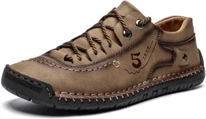Men’s Leather Casual Shoes Slip On Loafers Slipper Handmade Stitching Outdoor Mens Lace Up Loafers Shoes Walking Driving Shoes Abrasion Resistance