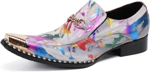 Men's Leather Shoes, Color Graffiti Men's Dress Shoes, Wedding Party Banquet Nightclub Stage Host Barber Uniform Office Work Shoes