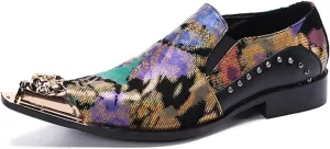 Men's Leather Shoes, Simple Striped Multicolor Graffiti Men's Dress Shoes, Wedding Party Banquet Nightclub Stage Host Barber Uniform Office Work Shoes