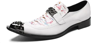 Men's Leather Shoes, Temperament Graffiti Metal tip Men's Dress Shoes, Wedding Party Banquet Host Nightclub Barber Stage Uniform Office Work Shoes