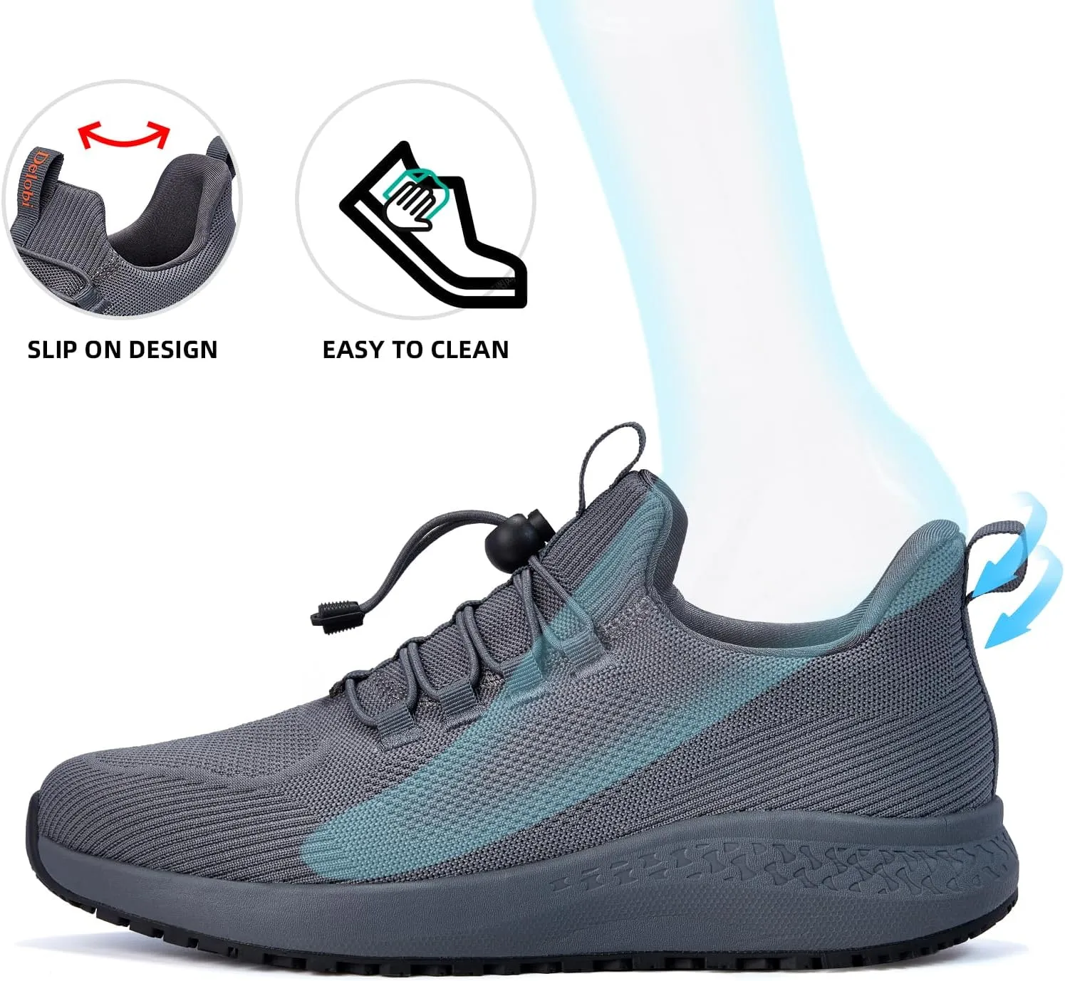 Mens Non Slip Work Shoes Slip On Water Resistant Chef Shoe for Restaurant Kitchen Food Service Working Waterproof Walking Sneakers Breathable and Lightweight