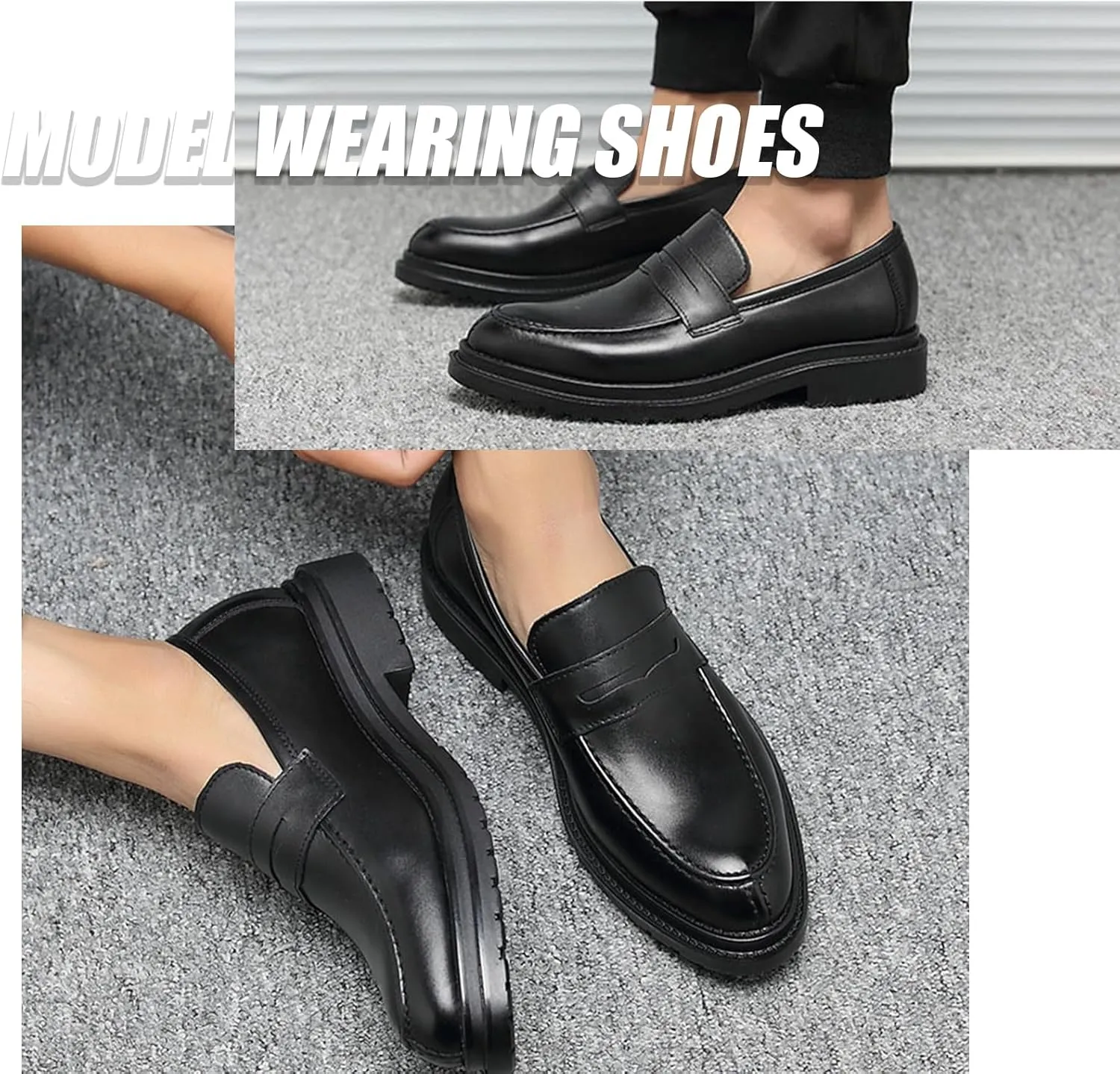 Men's Round Toe Chunky Leather Casual Loafers, Fashionable Slip-On Convex Non-Slip Retro Formal Penny Loafers
