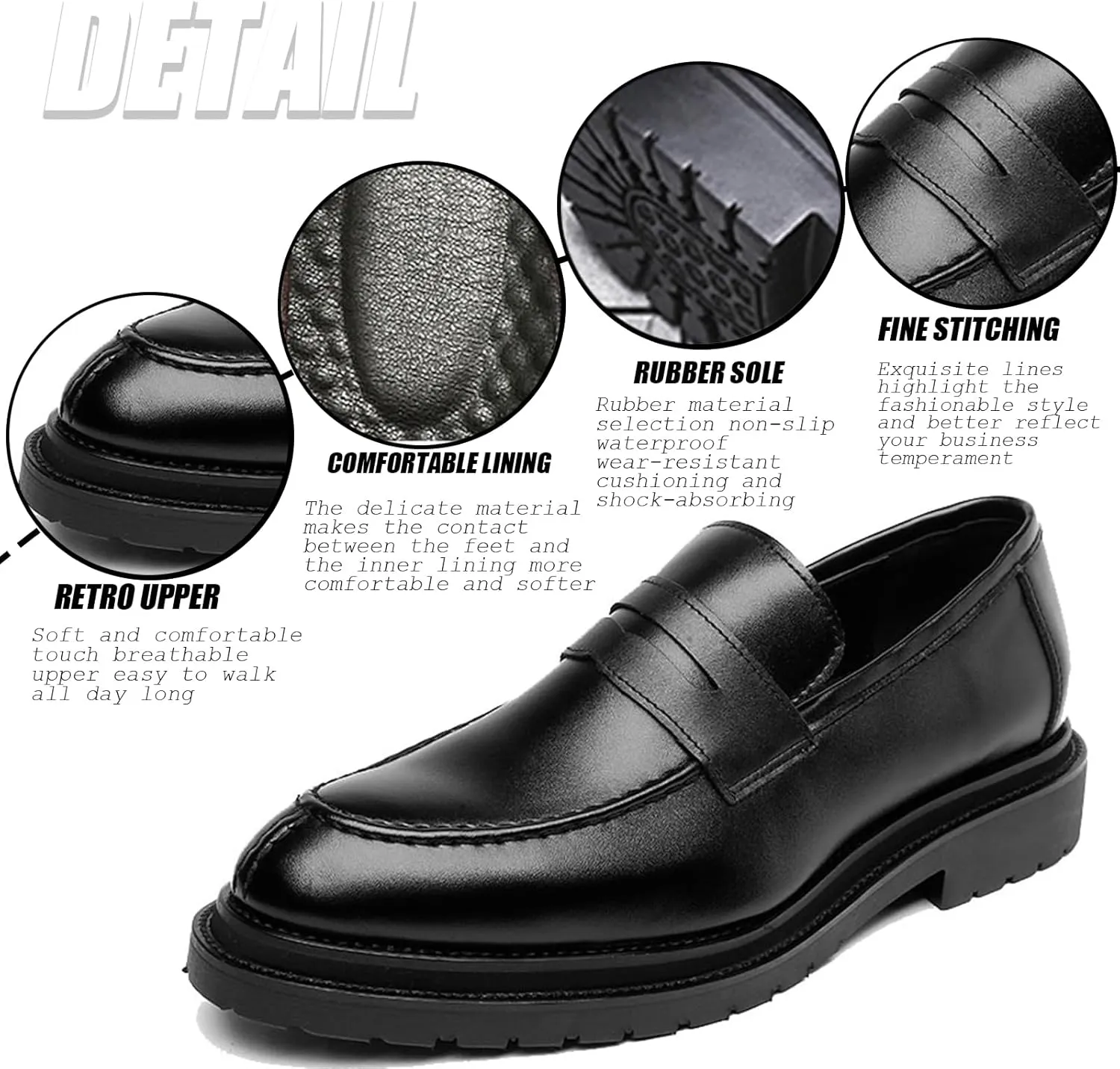 Men's Round Toe Chunky Leather Casual Loafers, Fashionable Slip-On Convex Non-Slip Retro Formal Penny Loafers