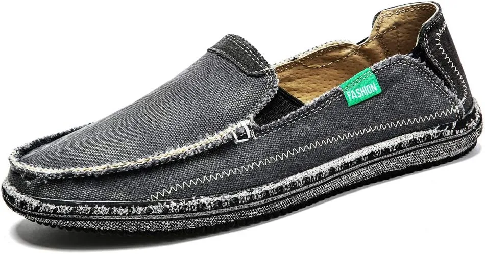Men's Slip on Deck Shoes Loafers Canvas Boat Shoe Non Slip Casual Loafer Flat Outdoor Sneakers Walking