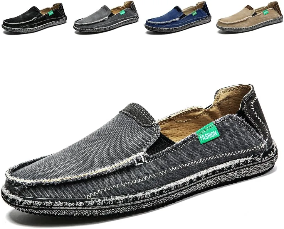 Men's Slip on Deck Shoes Loafers Canvas Boat Shoe Non Slip Casual Loafer Flat Outdoor Sneakers Walking