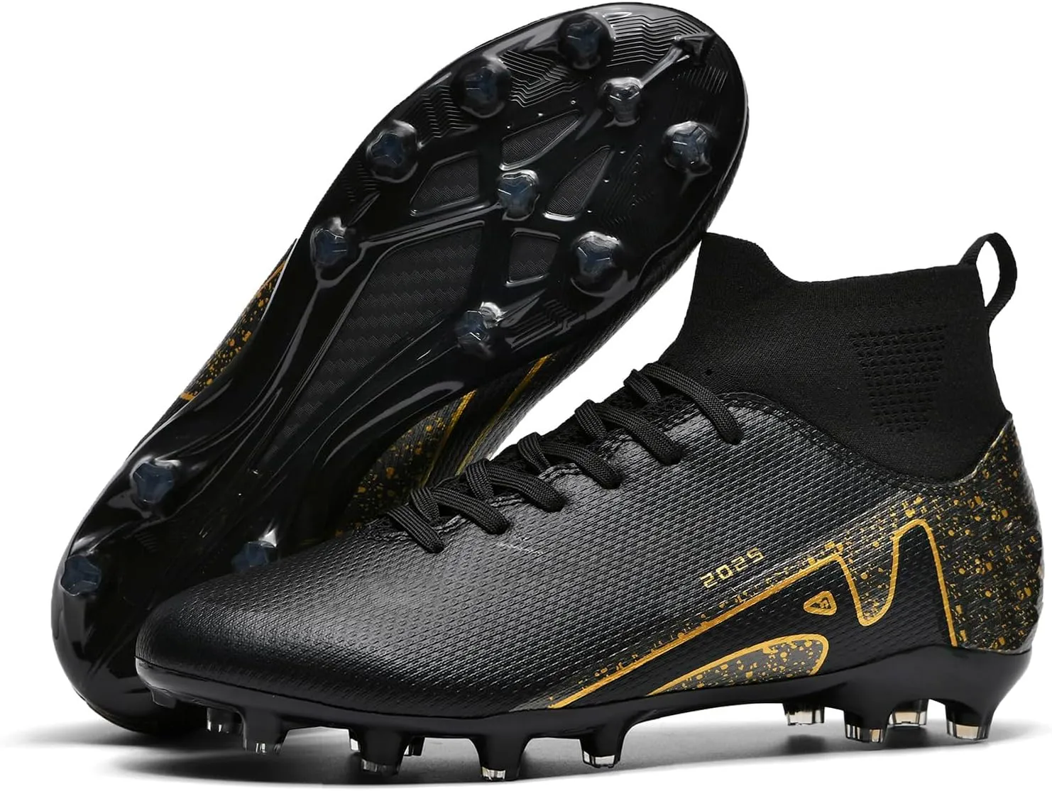 Men's Soccer Shoes Football Cleats High-Tops Lace-Up Non-Slip Spikes Indoor Outdoor Sports Athletic Baseball Lacrosse Sneaker Black EU 43