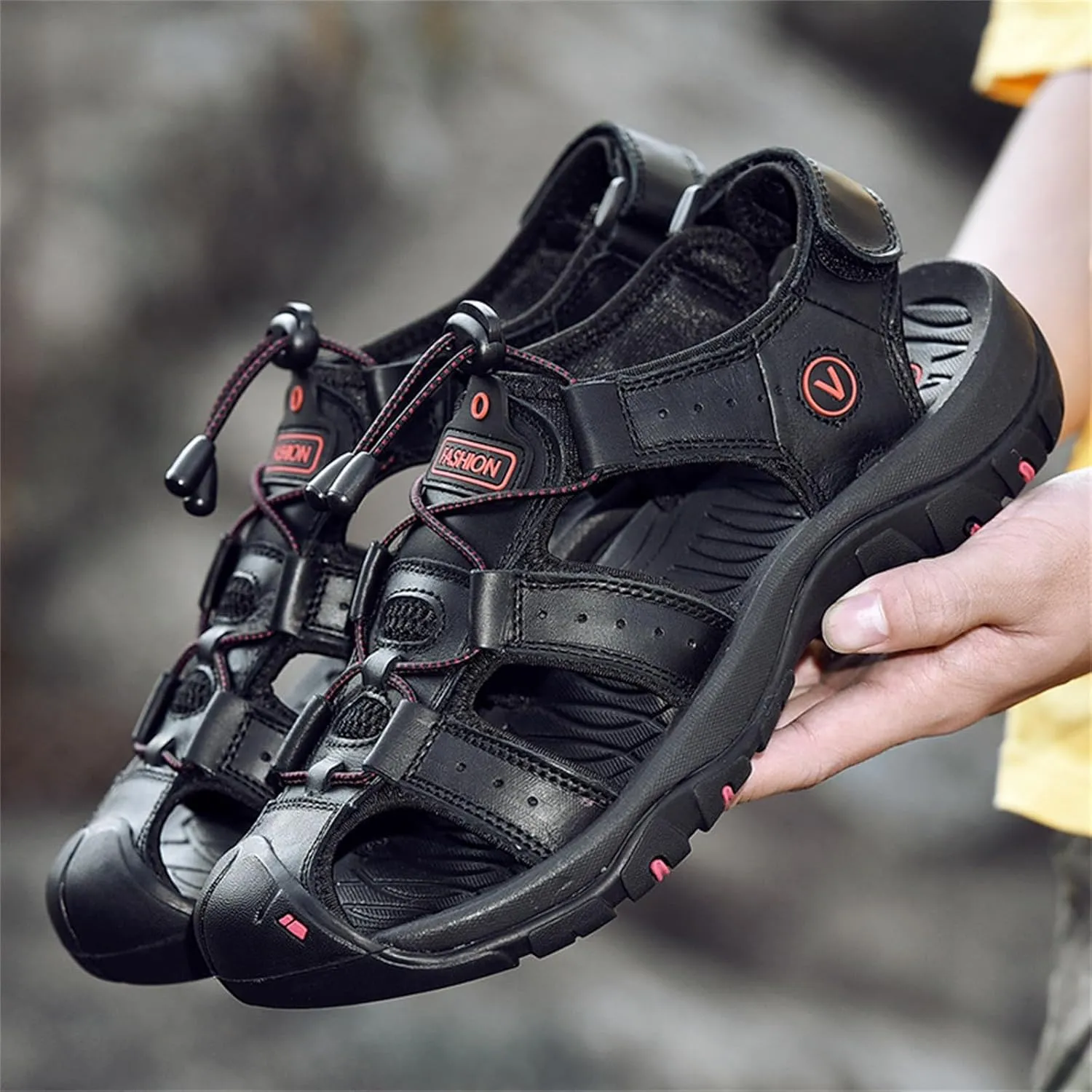 Men's Sport Sandals Outdoor Hiking Sandals Closed Toe Leather Athletic Lightweight Slip On Walking Casual Shoes