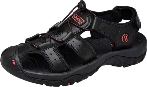 Men's Sport Sandals Outdoor Hiking Sandals Closed Toe Leather Athletic Lightweight Slip On Walking Casual Shoes