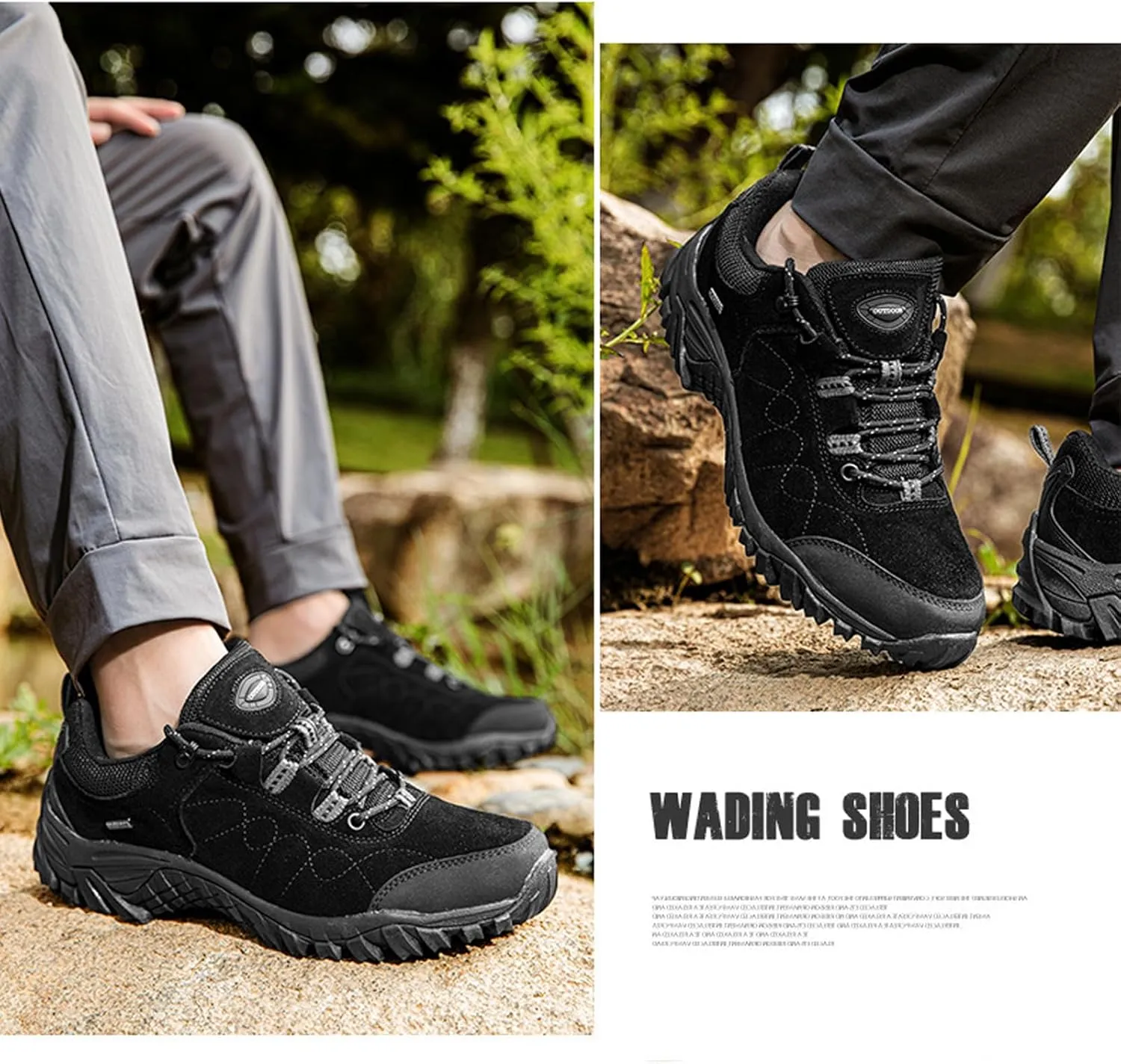 Men's Suede Low Top Hiking Shoes Non-Slip Lug Sole Breathable Lightweight Mountaineering Sneakers with Arch Support for Outdoors Trailing Trekking Camping Adventures Traveling