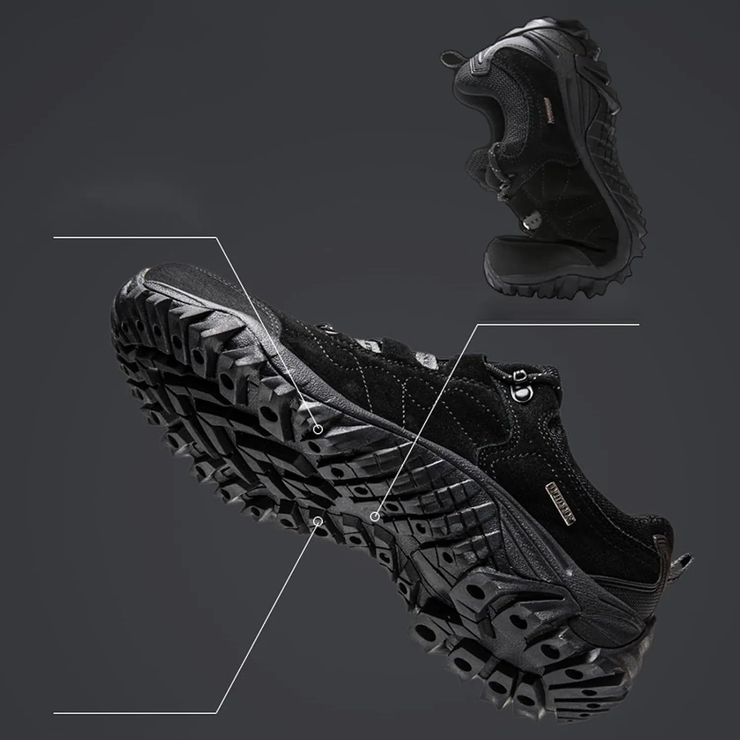Men's Suede Low Top Hiking Shoes Non-Slip Lug Sole Breathable Lightweight Mountaineering Sneakers with Arch Support for Outdoors Trailing Trekking Camping Adventures Traveling