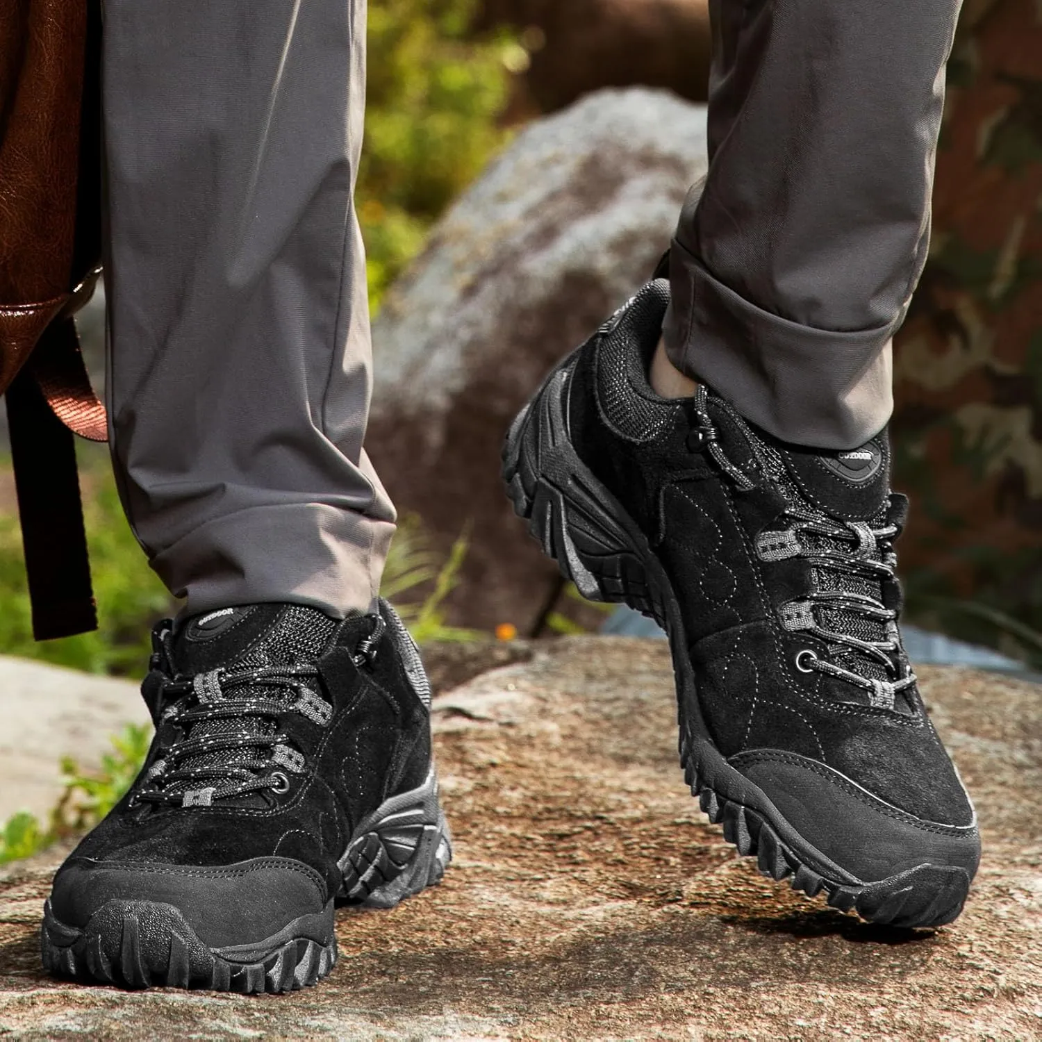 Men's Suede Low Top Hiking Shoes Non-Slip Lug Sole Breathable Lightweight Mountaineering Sneakers with Arch Support for Outdoors Trailing Trekking Camping Adventures Traveling