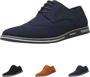 Men's Vintage Suede Wingtip Carving Casual Shoes,Trendy Classic Comfy Lace-up Non-Slip Business Dress Oxfords Sneakers
