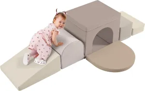 Merax Indoor Soft Foam Tunnel Climber, Toddler Climbing Toys with Tunnel, Steps and Ramp, Soft Climb and Crawl Playset, 7-Piece