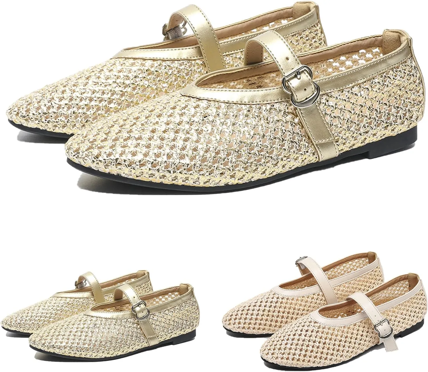 Mesh Ballet Flats for Women Round Toe Buckle Strap Comfy Casual Mesh Ballet Mary Jane Shoes Summer Flats Shoes