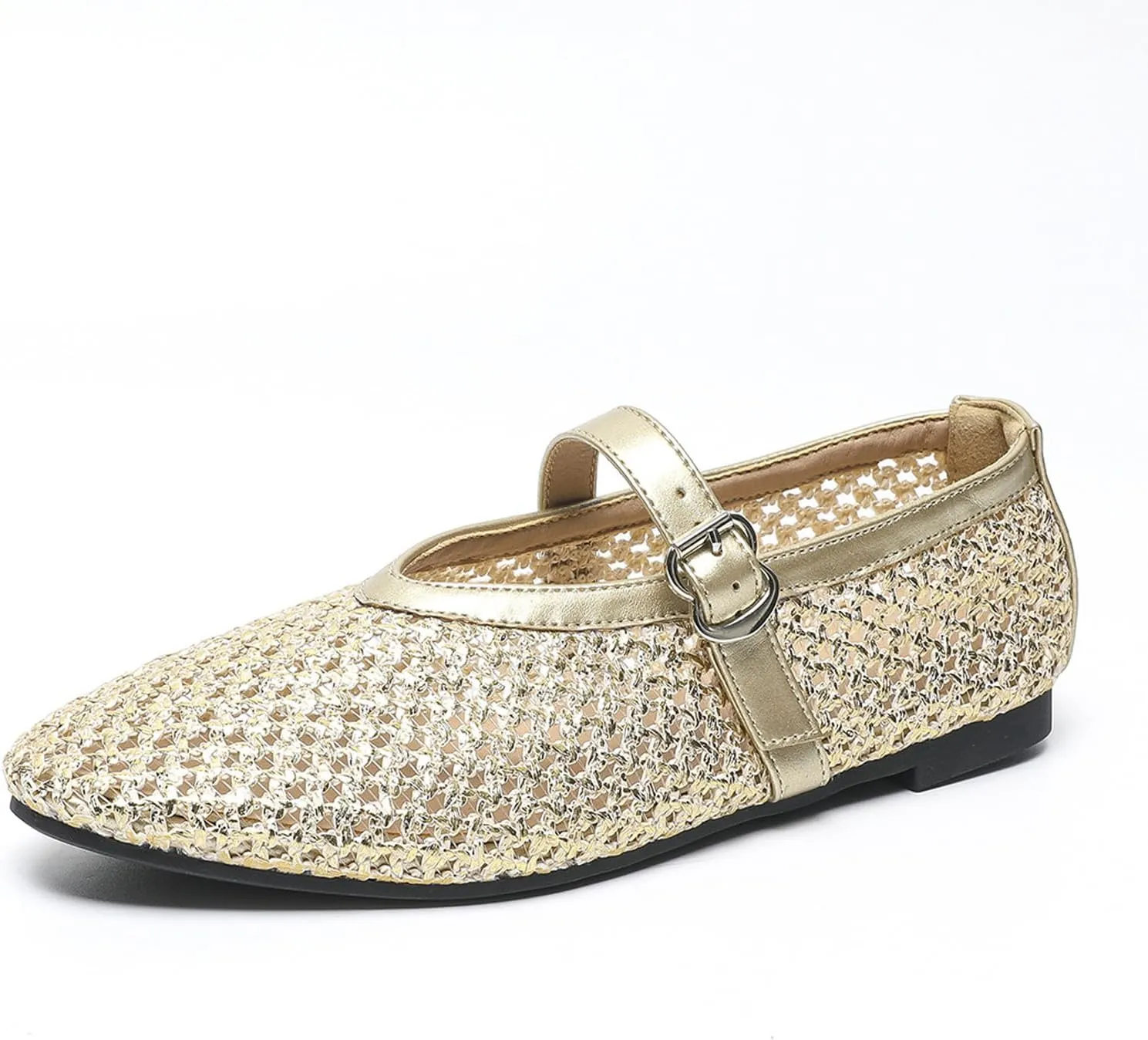 Mesh Ballet Flats for Women Round Toe Buckle Strap Comfy Casual Mesh Ballet Mary Jane Shoes Summer Flats Shoes