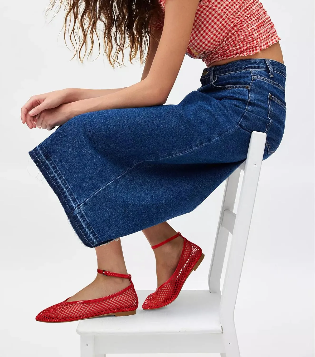 Mesh Ballet Flats for Women Round Toe Buckle Strap Fishnet Mary Jane Flats Comfy Casual Office Womens Summer Flats Shoes