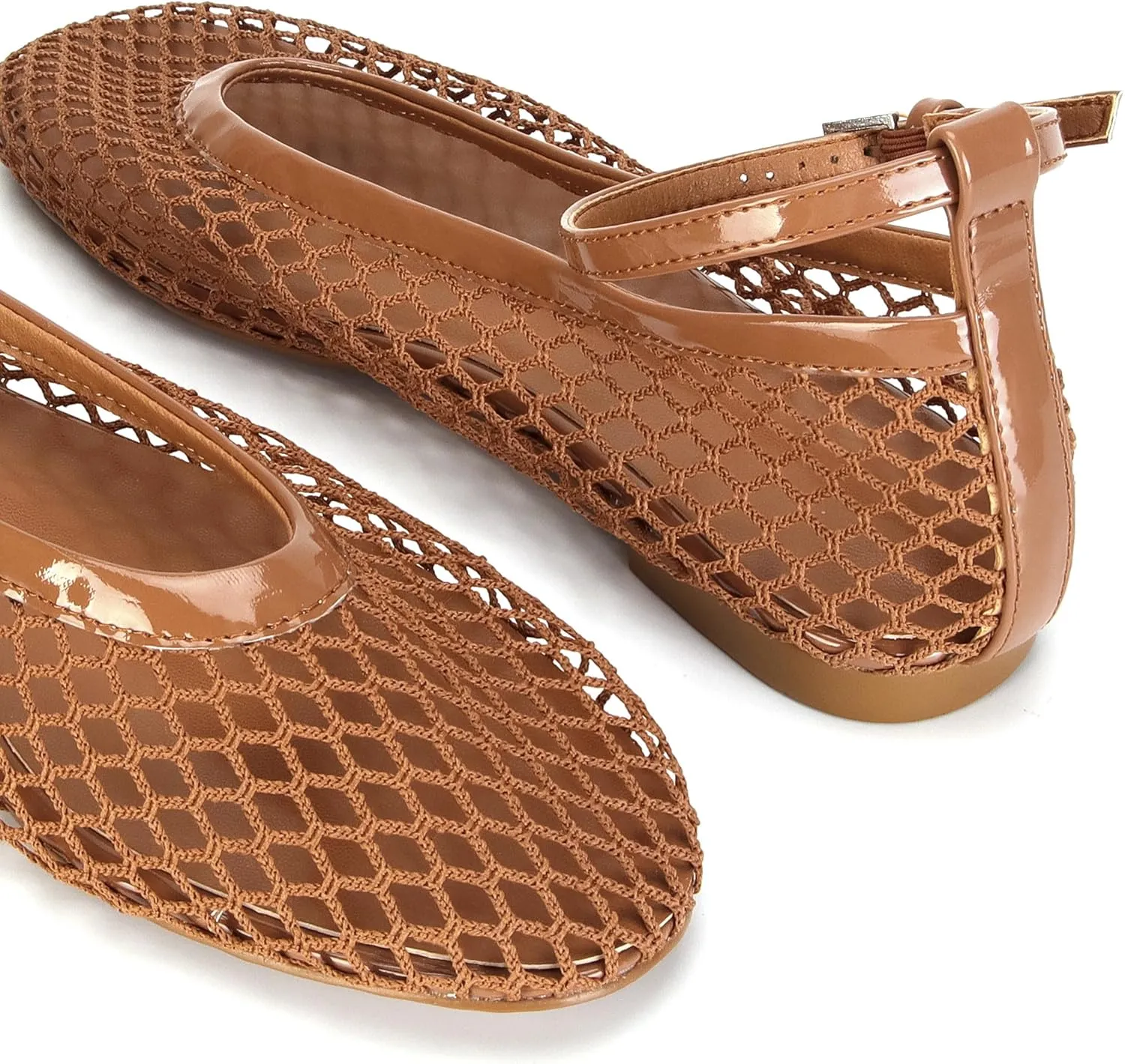 Mesh Ballet Flats for Women Round Toe Buckle Strap Fishnet Mary Jane Flats Comfy Casual Office Womens Summer Flats Shoes