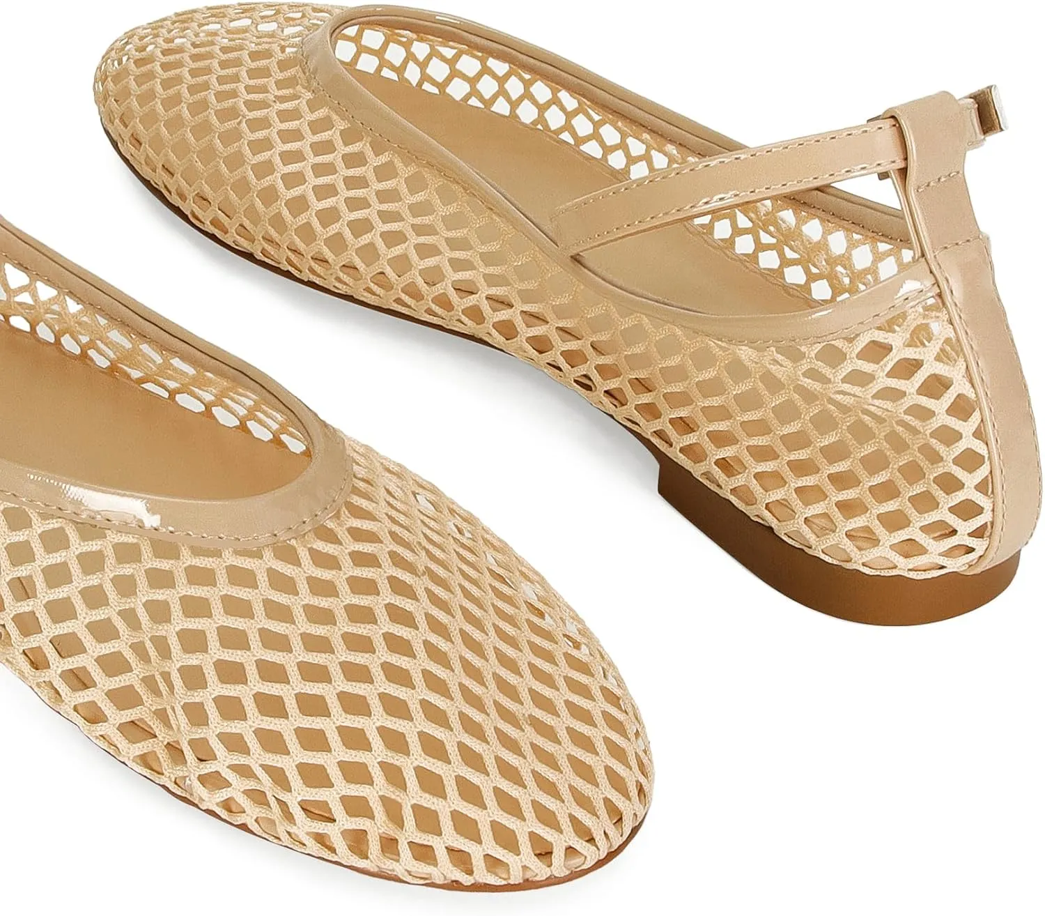 Mesh Ballet Flats for Women Round Toe Buckle Strap Fishnet Mary Jane Flats Comfy Casual Office Womens Summer Flats Shoes