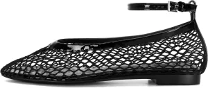 Mesh Ballet Flats for Women Round Toe Buckle Strap Fishnet Mary Jane Flats Comfy Casual Office Womens Summer Flats Shoes