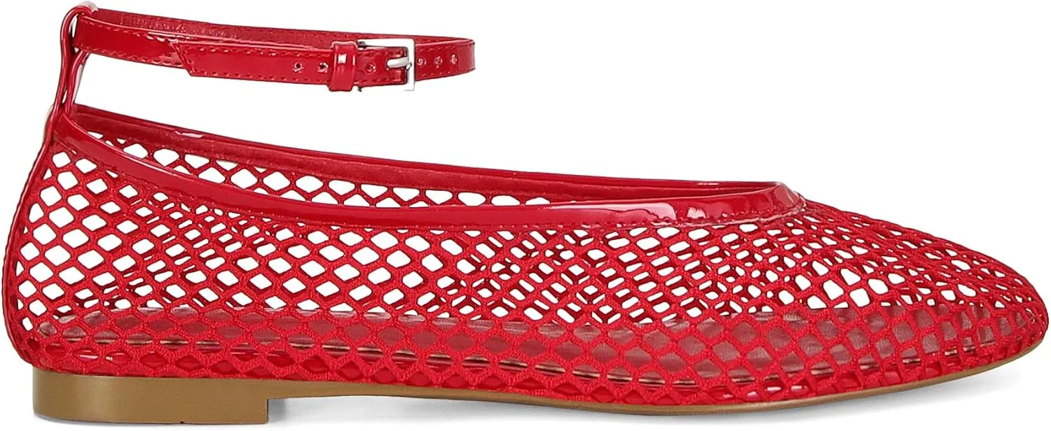 Mesh Ballet Flats for Women Round Toe Buckle Strap Fishnet Mary Jane Flats Comfy Casual Office Womens Summer Flats Shoes