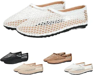 Mesh Ballet Flats for Women Round Toe Fishnet Ballerina Casual Fishnet Flat Shoes Comfy Slip on Flats