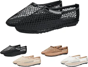 Mesh Ballet Flats for Women Round Toe Fishnet Ballerina Casual Fishnet Flat Shoes Comfy Slip on Flats