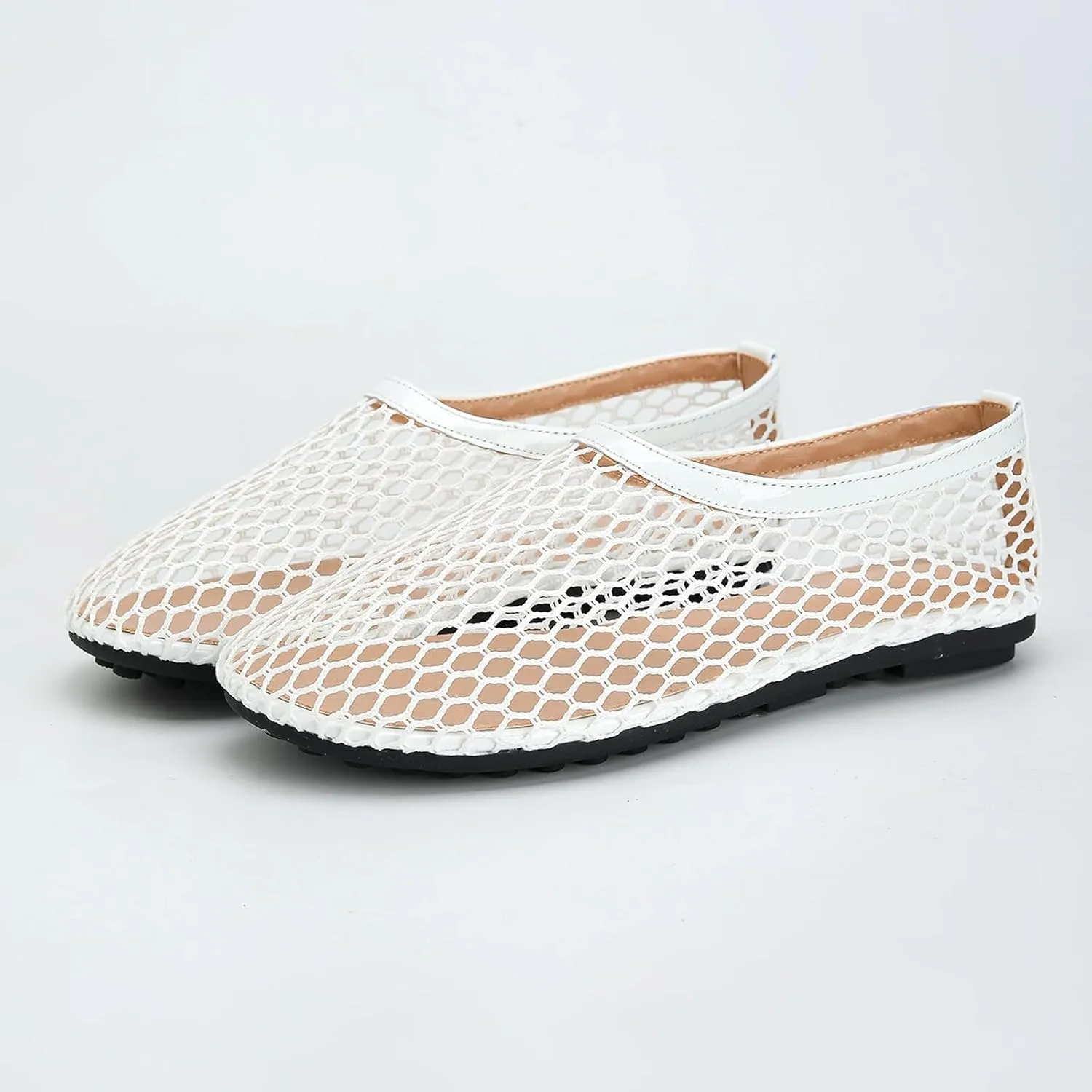 Mesh Ballet Flats for Women Round Toe Fishnet Ballerina Casual Fishnet Flat Shoes Comfy Slip on Flats