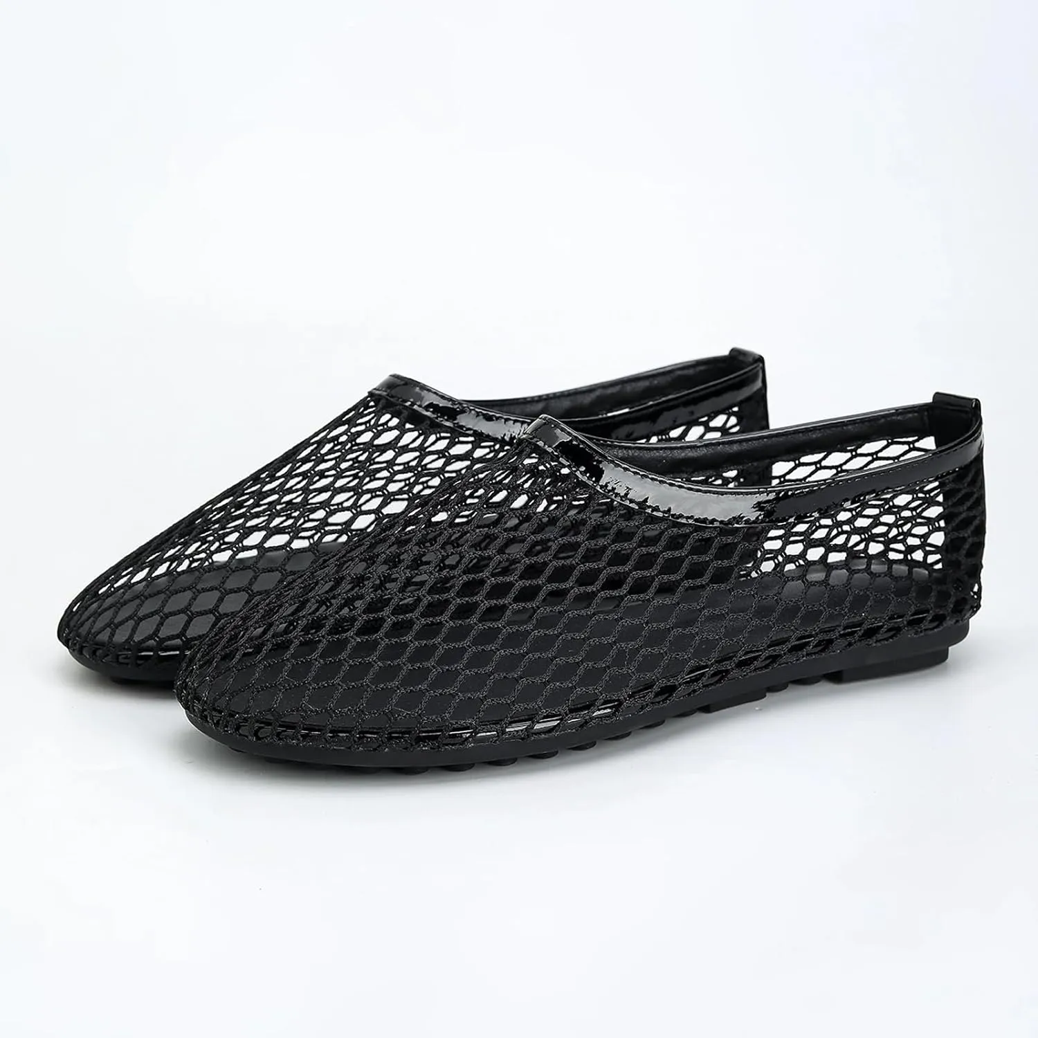 Mesh Ballet Flats for Women Round Toe Fishnet Ballerina Casual Fishnet Flat Shoes Comfy Slip on Flats