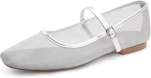Mesh Ballet Flats Square Toe Mary Jane Flats Buckle Women Comfy Causal Dress Shoes
