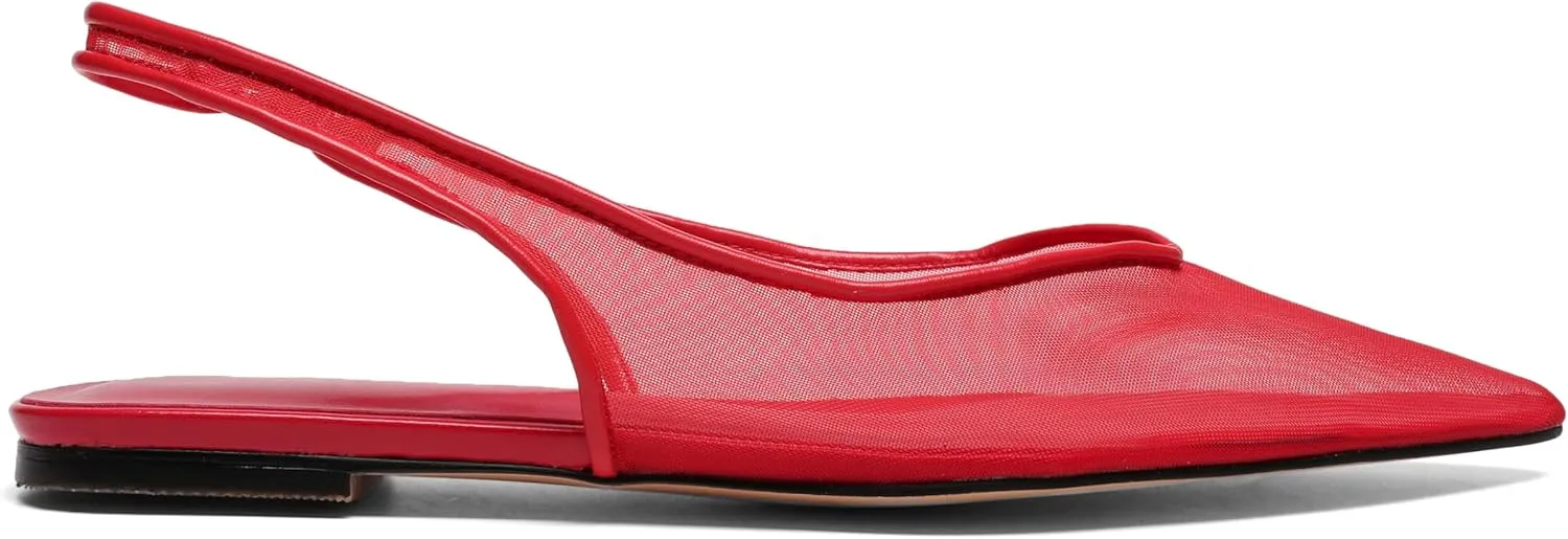 Mesh Flats for Women Pointed Toe Slingback Flats Slip On Casual Work Ballet Flats