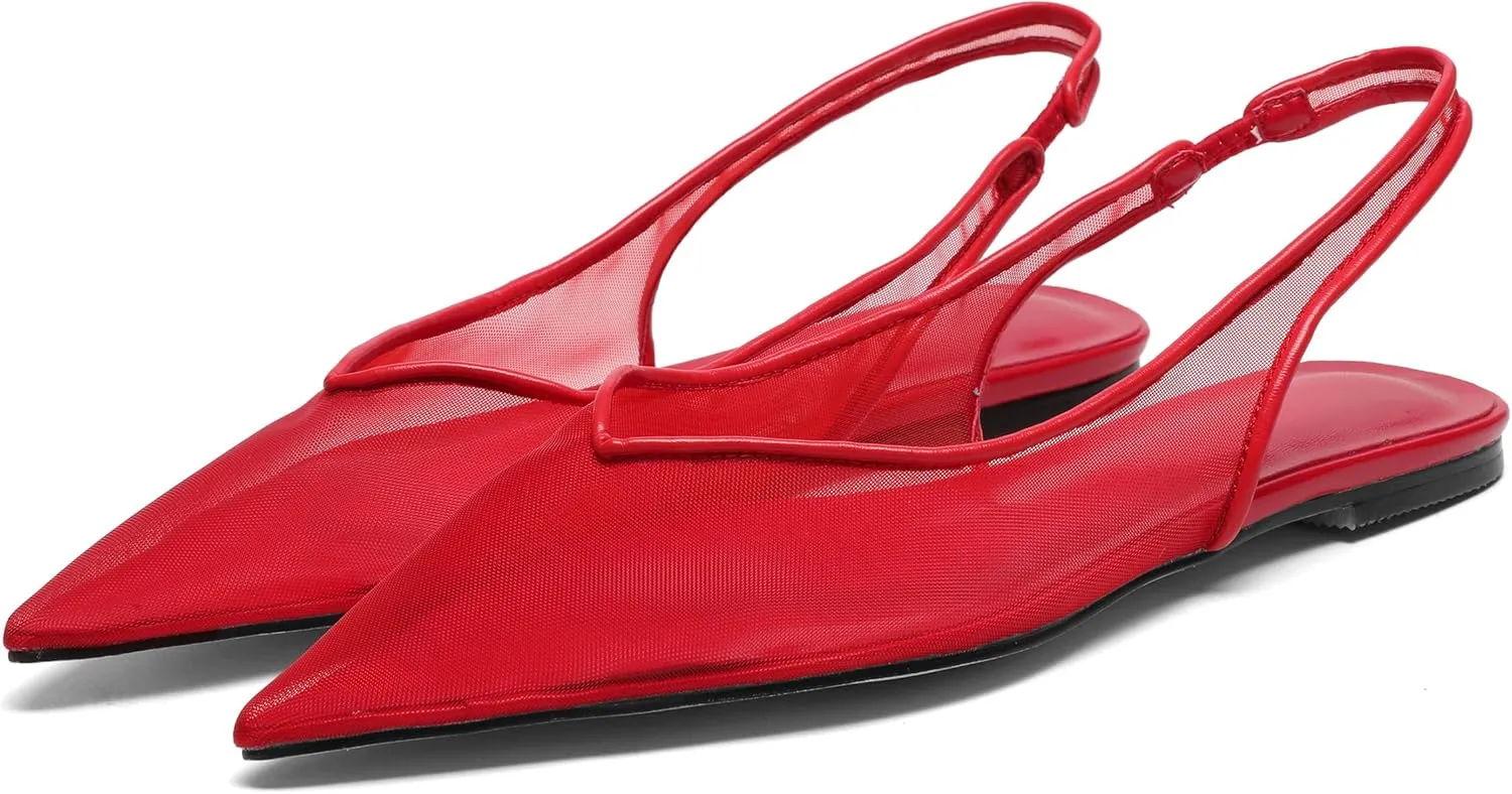 Mesh Flats for Women Pointed Toe Slingback Flats Slip On Casual Work Ballet Flats