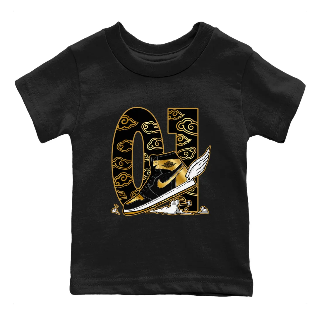 Metallic - Gold Kids Durable materials Sneaker Invitation-only sale Air The Clouds Fly SNRT Tees To Jordan 1 Black